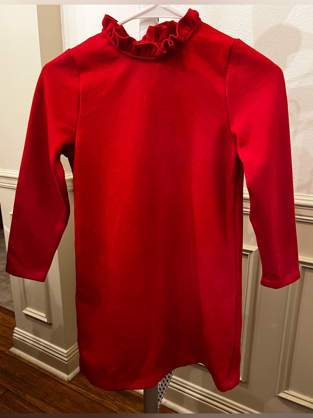 BISBY Girls' Red Ruffle-Neck Long Sleeve Dress size 8 EUC